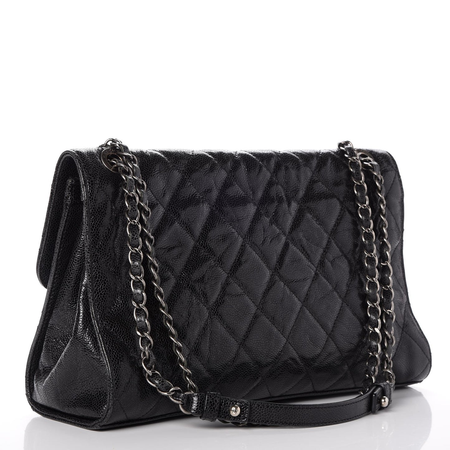 Crumpled Grained Calfskin Jumbo CC Crave Flap Black