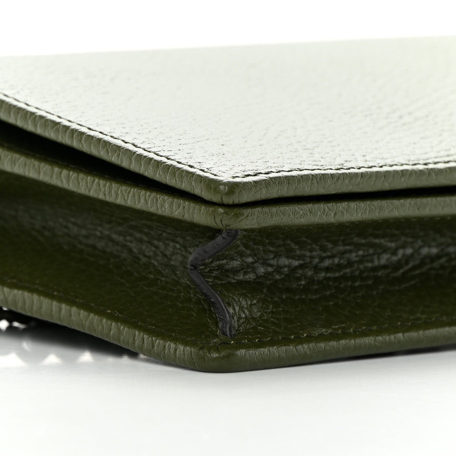 Gucci Dollar Calfskin Enamel Monochrome Mini GG Marmont Chain Wallet Military Wood 8 of 11