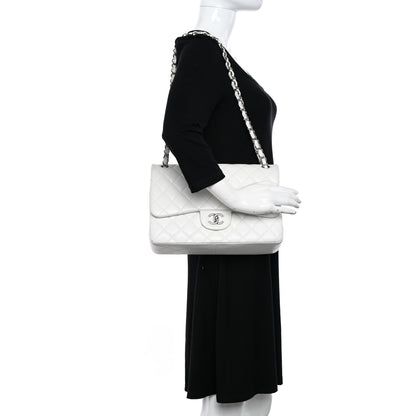 Chanel Caviar Quilted Jumbo Double Flap White 2 of 15