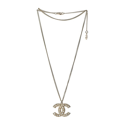 Chanel Pearl Crystal CC 100th Anniversary Pendant Necklace Light Gold 3 of 5