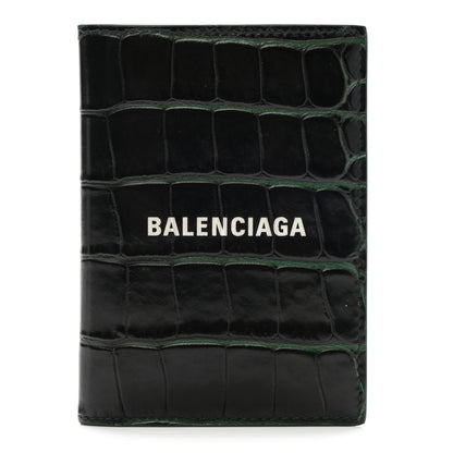 Balenciaga Semi Matte Calfskin Crocodile Embossed Logo Cash Vertical Card Case Dark Green White 1 of 9