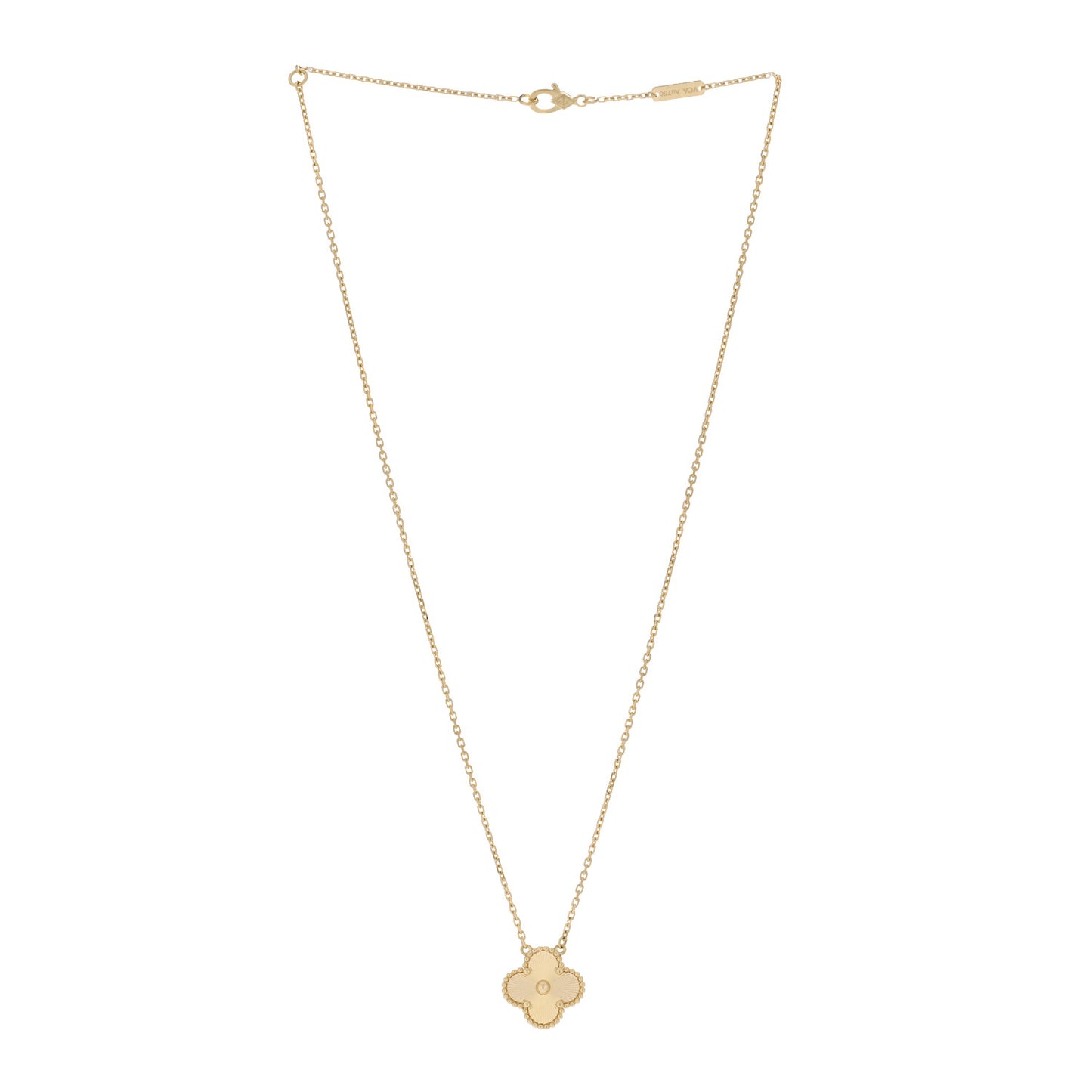 18K Yellow Gold Guilloche Vintage Alhambra Pendant Necklace