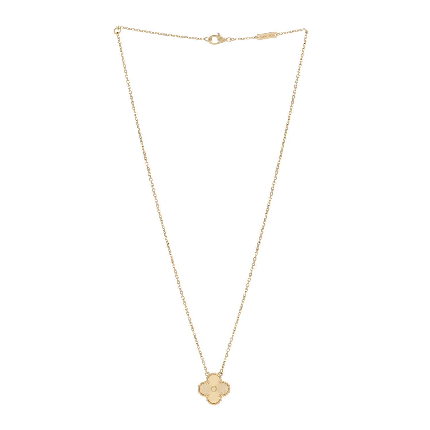 Van Cleef & Arpels 18K Yellow Gold Guilloche Vintage Alhambra Pendant Necklace 3 of 6