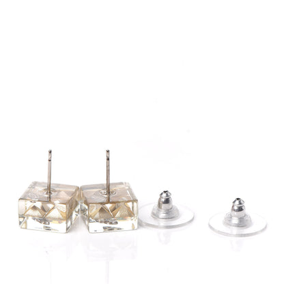 Chanel Transparent Resin Iridescent Crystal CC Cube Earrings Silver 3 of 5