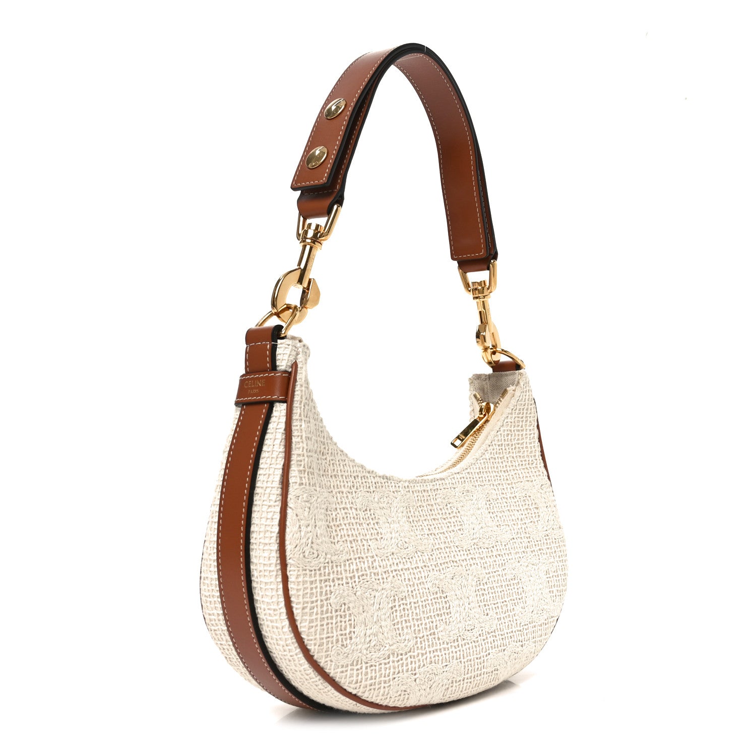 Celine Crochet Embroidered Ava Triomphe Shoulder Bag White Tan 3 of 10