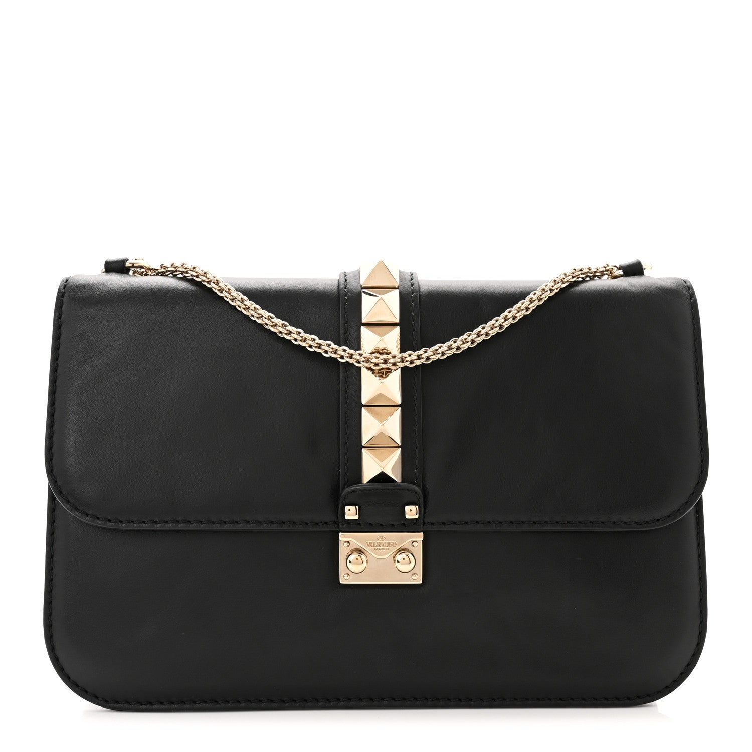 Valentino Garavani Vitello Large Glam Lock Rockstud Flap Black 1 of 9