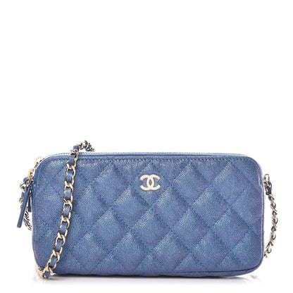 Chanel Iridescent Caviar Quilted Clutch With Chain Dark Blue 1 of 13