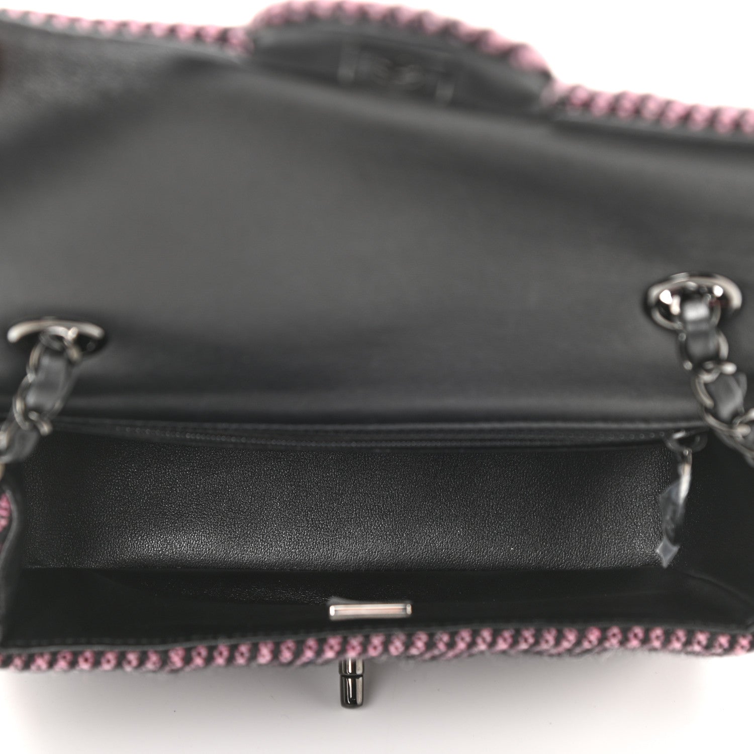 Chanel Wool Tweed Quilted Mini Rectangular Flap Pink Black 5 of 10