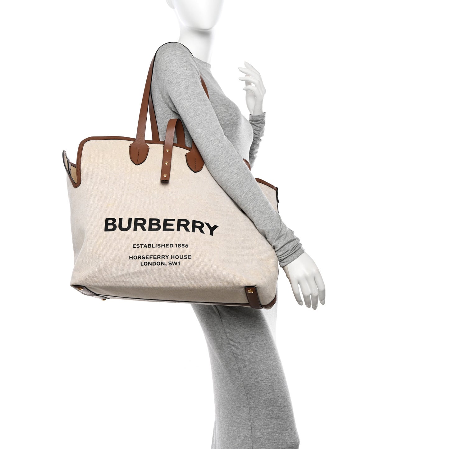 Cotton Canvas Calfskin Large Soft Belted Tote Bag Natural