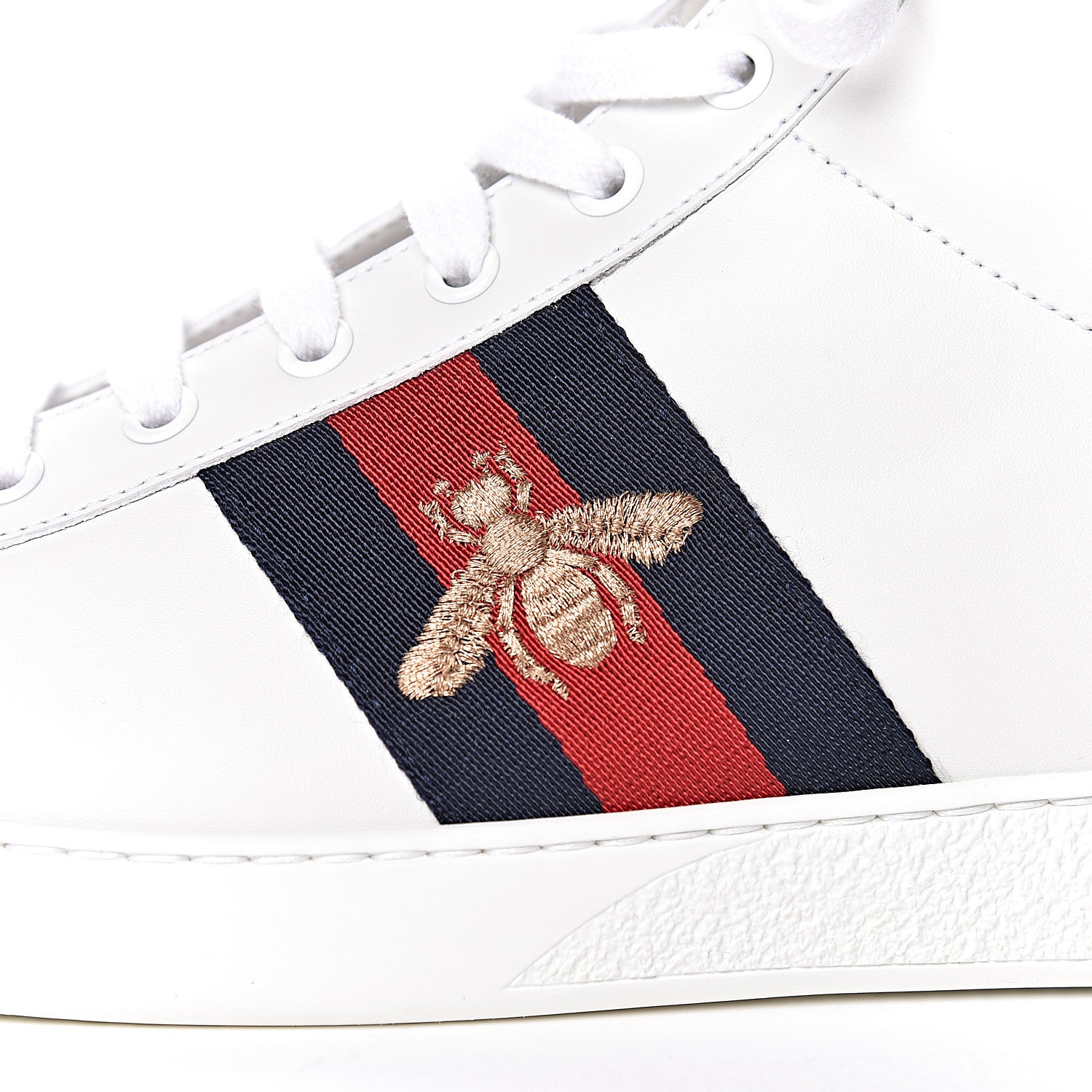 Gucci Calfskin Miro Soft Web Bee Embroidered Mens Ace High Top Sneakers 11.5 White 6 of 14