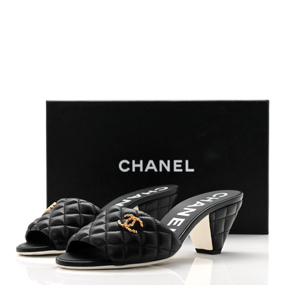 Chanel Lambskin Quilted Textured CC Mules 37.5 Black 10 of 10