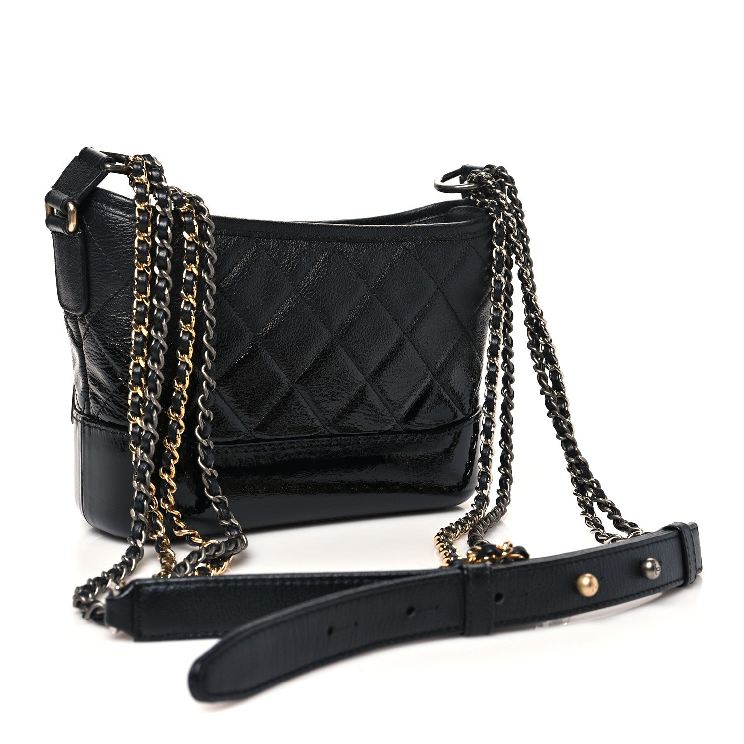 Chanel Patent Goatskin Quilted Small Gabrielle Hobo Black 3 of 12