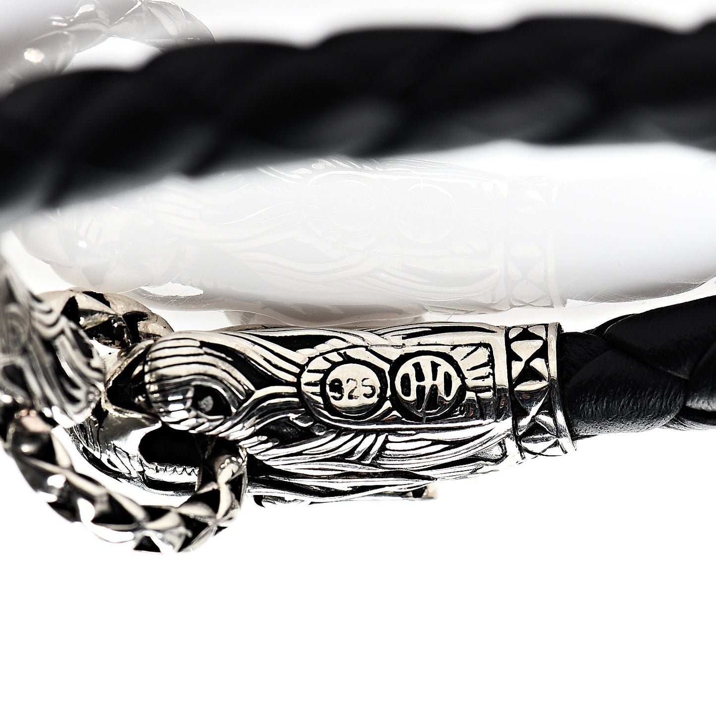Sterling Silver Leather Naga Dragon Legend Bracelet Black