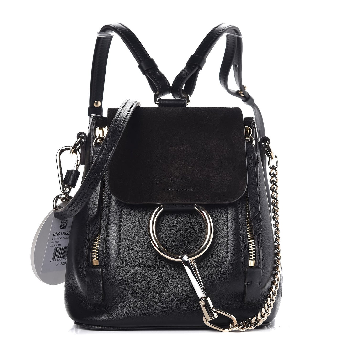 Suede Calfskin Mini Faye Backpack Black