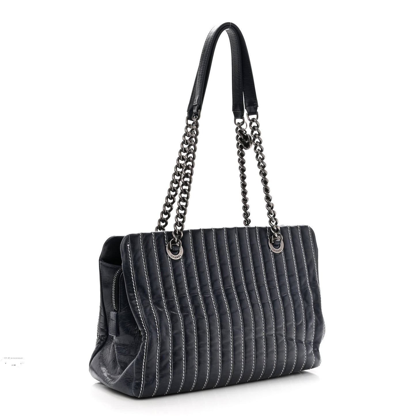 Lambskin Vertical Quilted Tote Navy