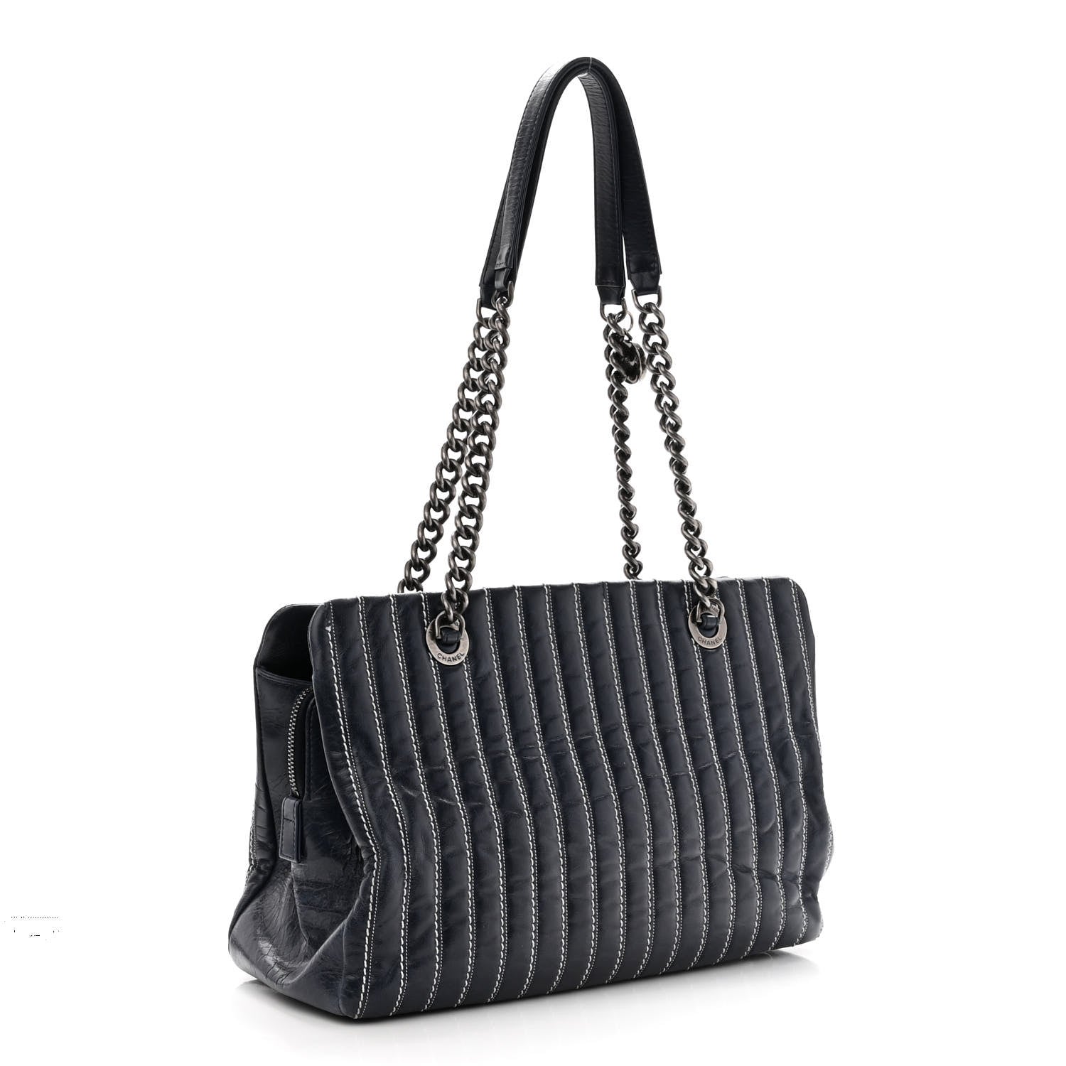Chanel Lambskin Vertical Quilted Tote Navy 3 of 10