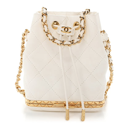 Chanel Metal Lambskin Quilted Small Chain Bucket Bag White 1 of 11