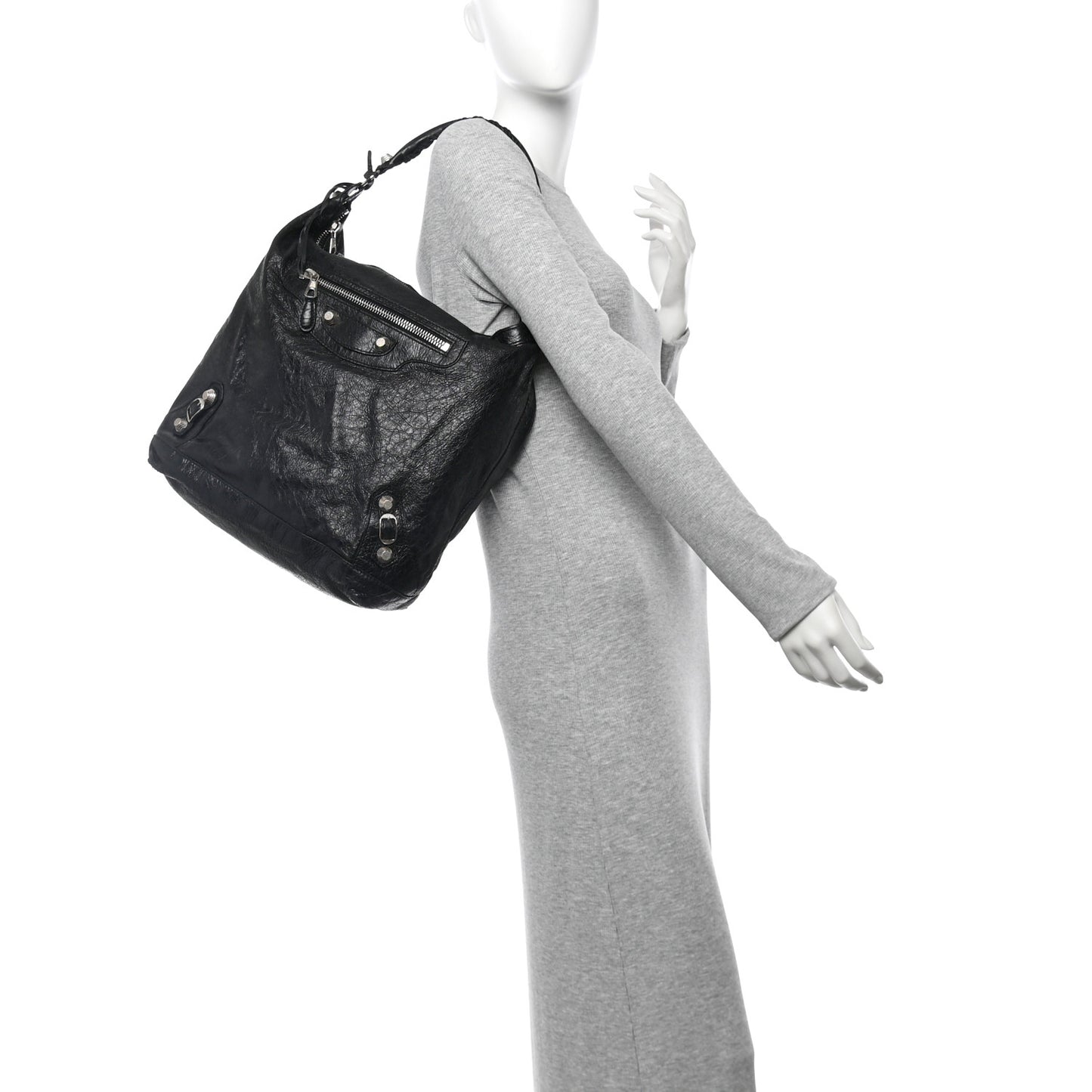 Agneau Giant 12 Silver Hardware Day Hobo Black