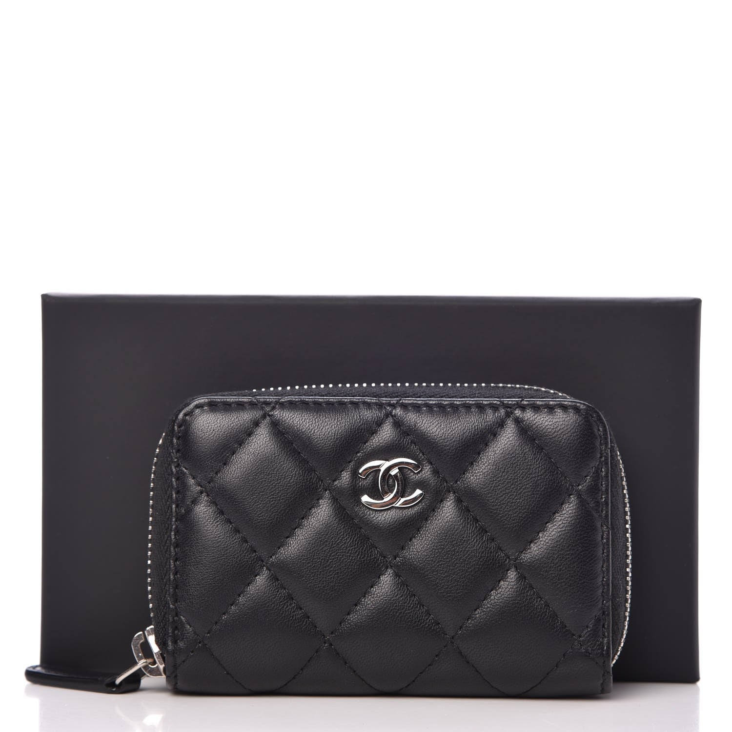 Chanel Lambskin Quilted Zip Around Coin Purse Wallet Black 8 of 8
