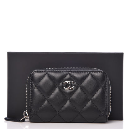Chanel Lambskin Quilted Zip Around Coin Purse Wallet Black 8 of 8