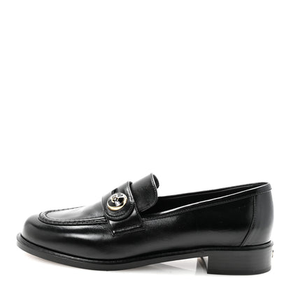 Chanel Shiny Calfskin CC Mocassin Loafers 38.5 Black 1 of 9