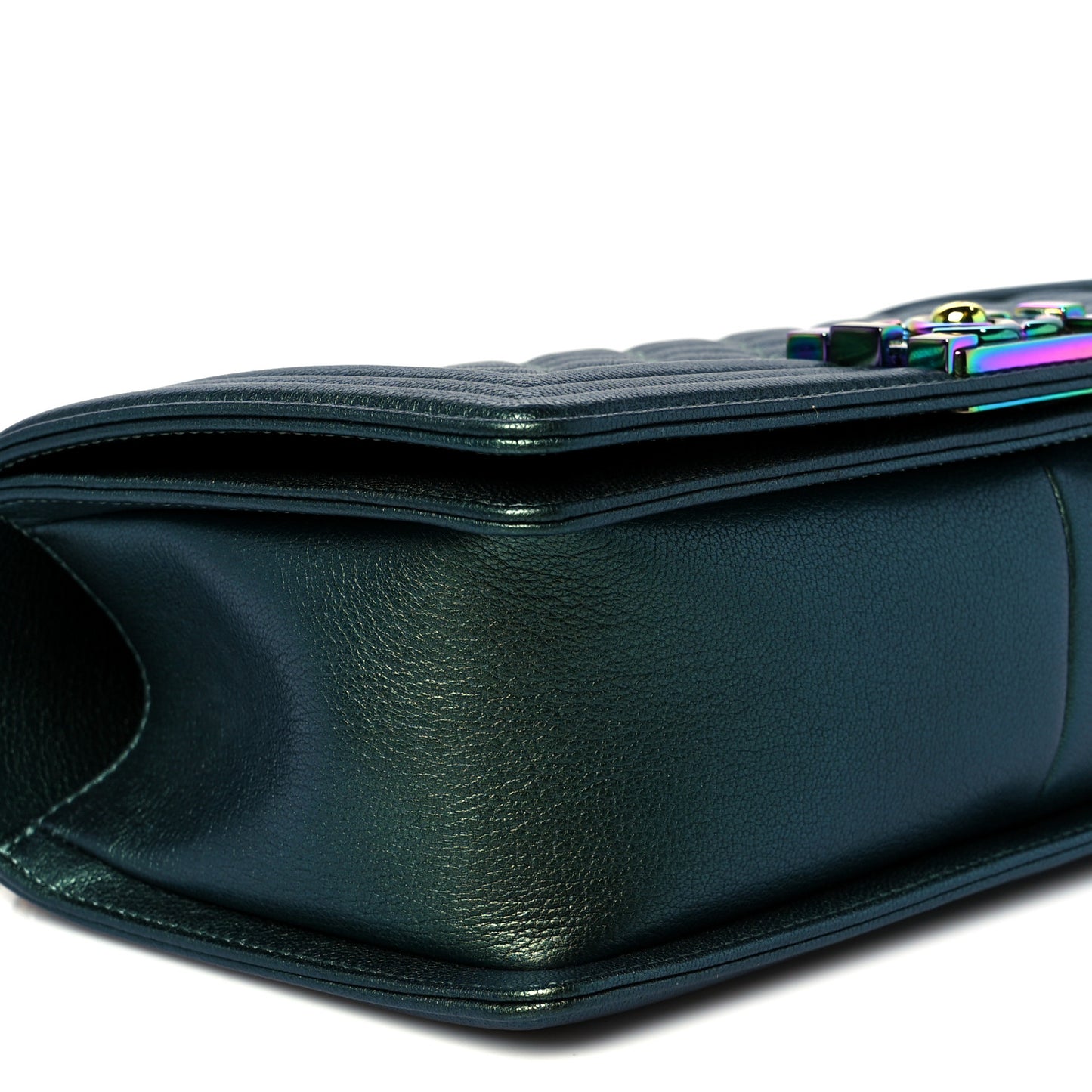 Iridescent Goatskin Quilted Medium Boy Flap Green