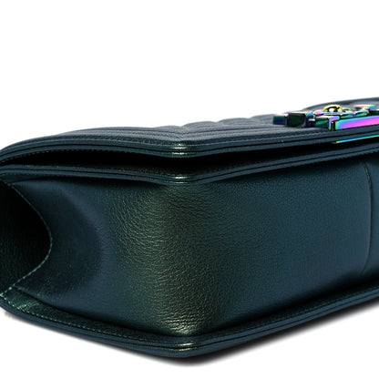 Chanel Iridescent Goatskin Quilted Medium Boy Flap Green 9 of 11