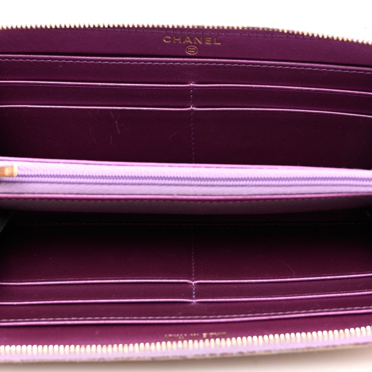 Chanel Iridescent Lambskin Quilted Large Gusset Zip Around Wallet Purple 5 of 11