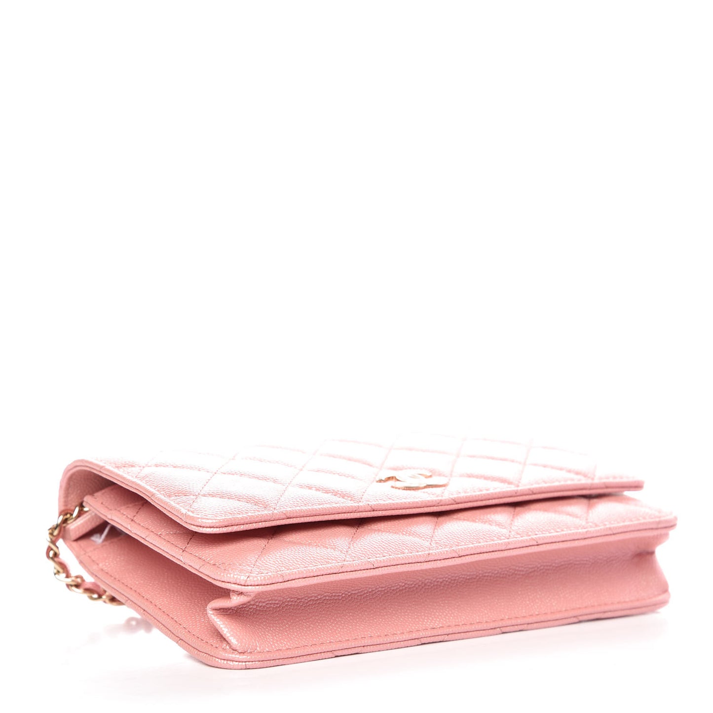 Iridescent Caviar Quilted Wallet on Chain WOC Rose Pink