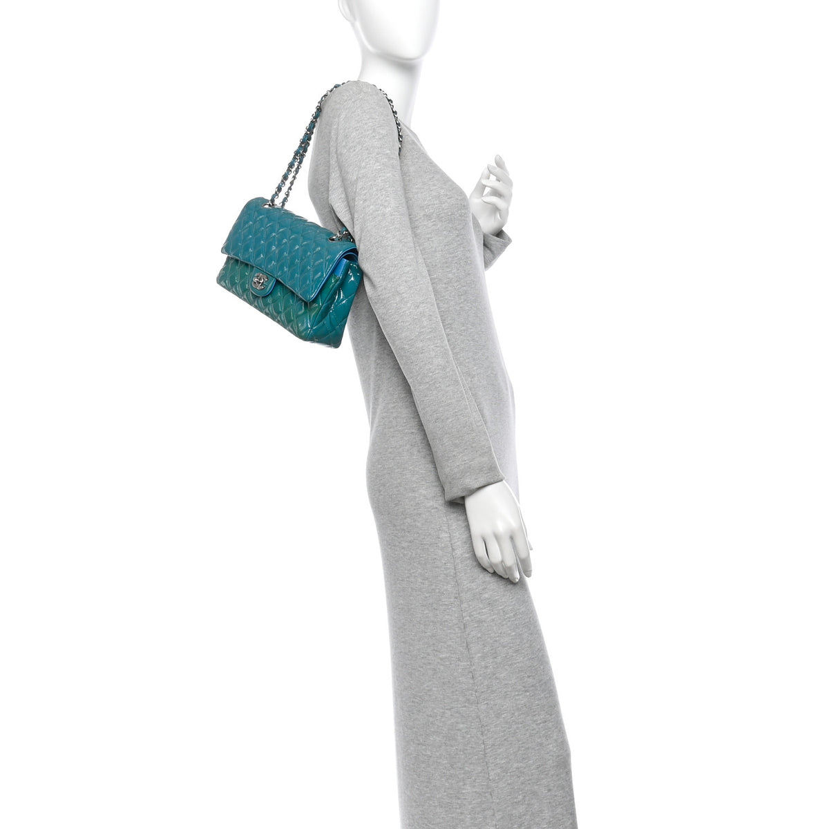 Chanel Patent Calfskin Quilted Medium Double Flap Turquoise 2 of 10