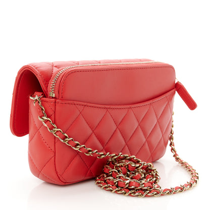 Chanel Lambskin Quilted Flap Phone Holder With Chain Red 3 of 12