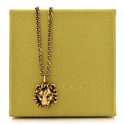 Gucci Metal Pearl Crystal Lion Head Necklace Aged Gold Multicolor 6 of 6