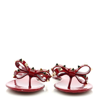 Valentino Garavani PVC Jelly Rockstud Bow Thong Sandals 37 Rubino 3 of 7