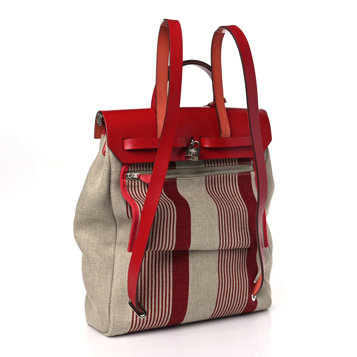 Hermes Vache Hunter Toile H Vibration Herbag a Dos Retourne Backpack Bordeaux Ficelle Rouge Piment 4 of 13
