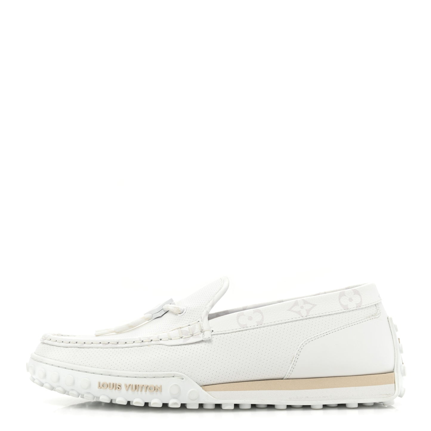 Perforated Calfskin Monogram Mens LV Racer Mocassin Loafers 8.5 White