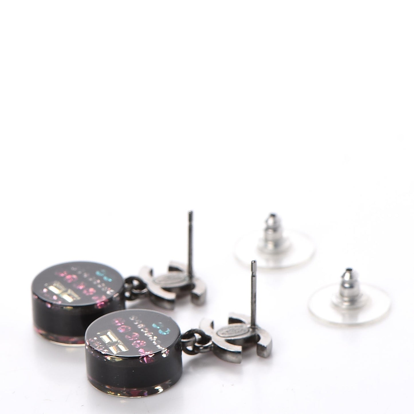 Resin Crystal CC Drop Earrings Black Multicolor