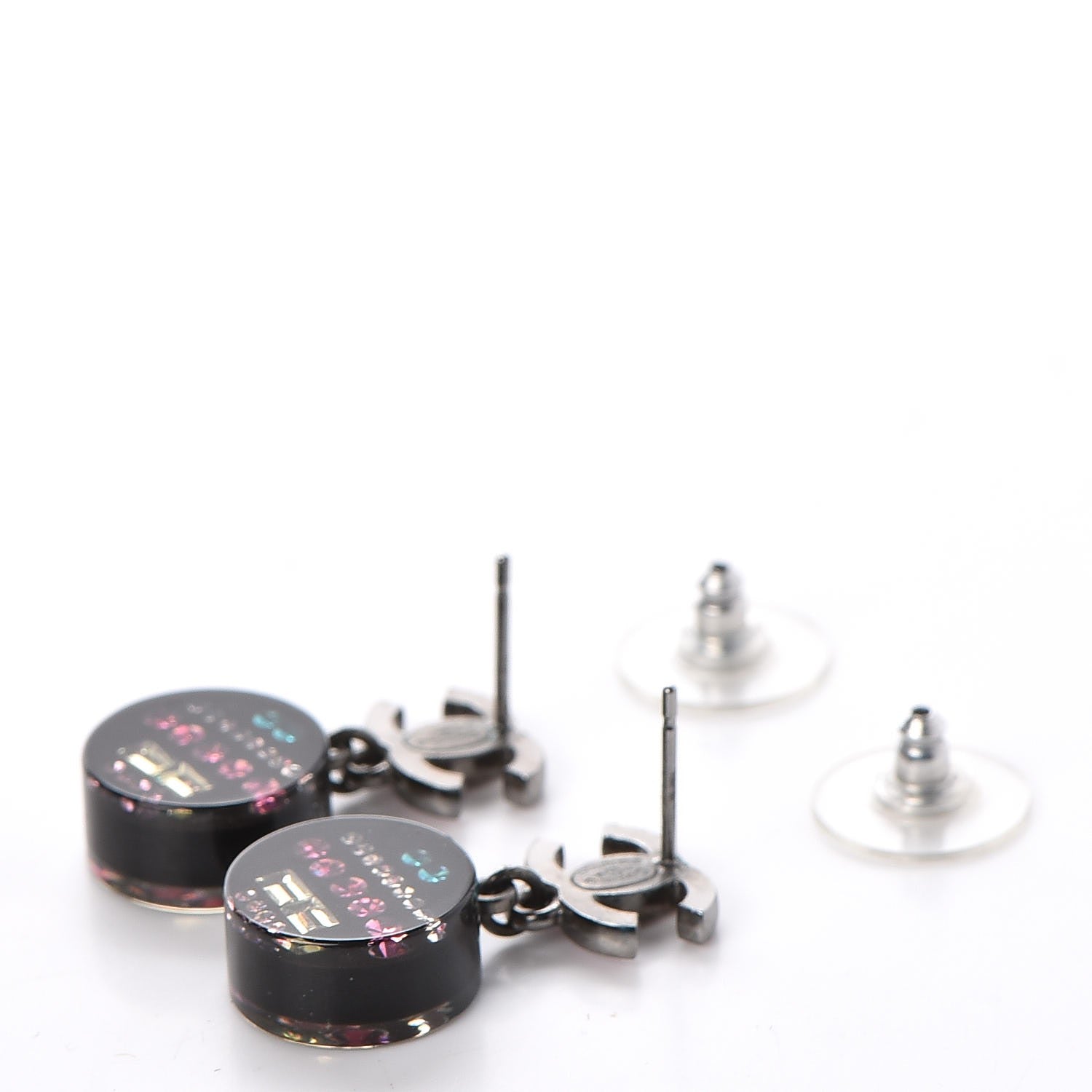 Chanel Resin Crystal CC Drop Earrings Black Multicolor 5 of 5