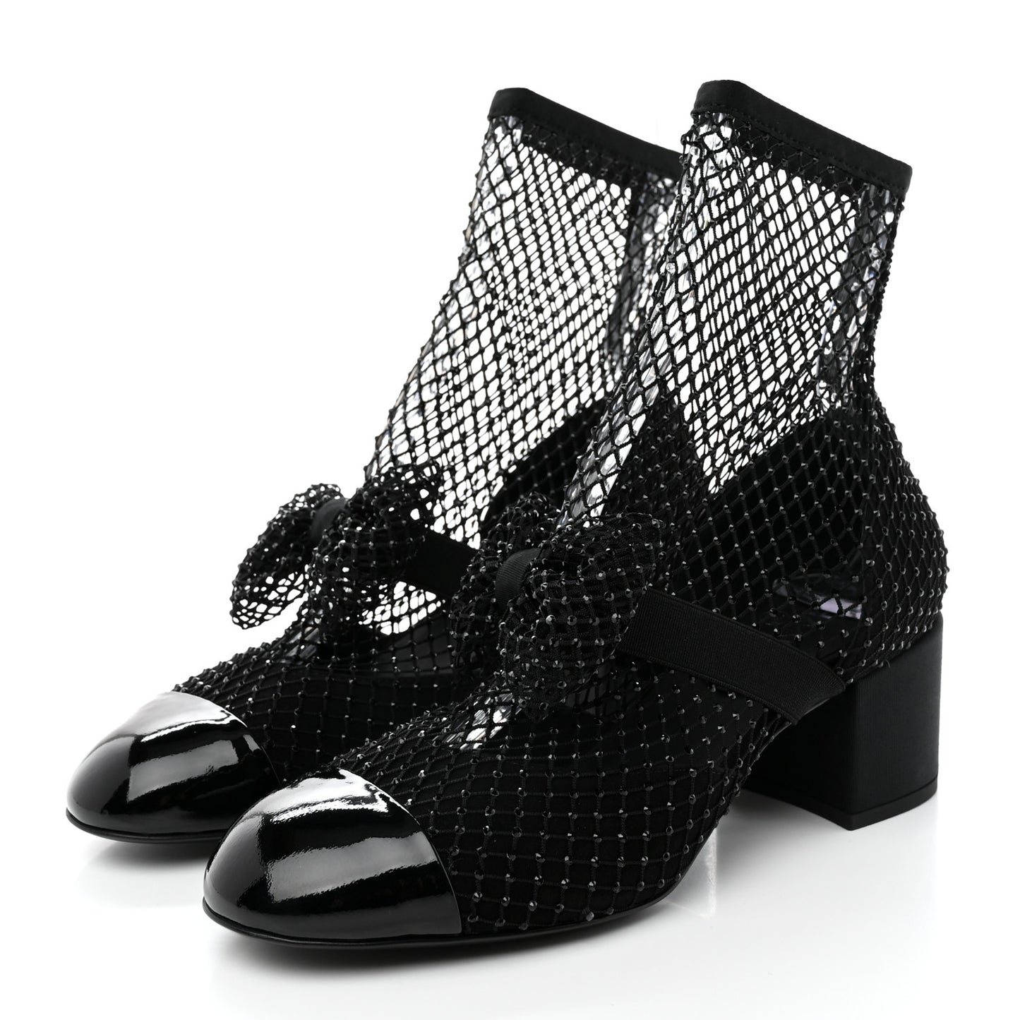 Resille Strass Kid Suede Patent Mary Jane Short Boots 39 Black