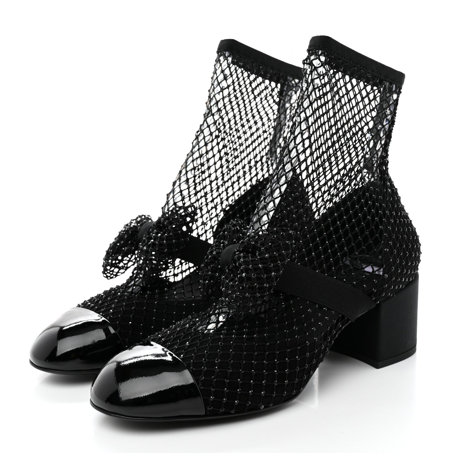 Chanel Resille Strass Kid Suede Patent Mary Jane Short Boots 39 Black 3 of 12