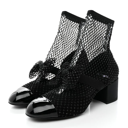 Chanel Resille Strass Kid Suede Patent Mary Jane Short Boots 39 Black 3 of 12