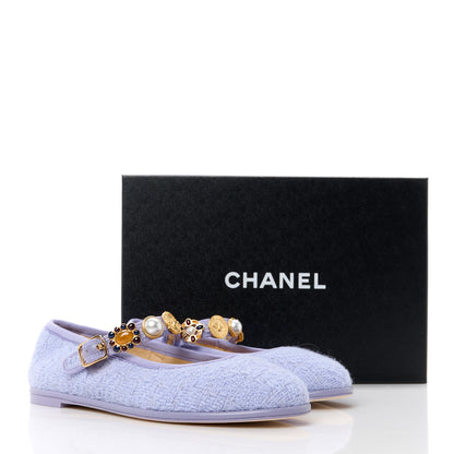 Chanel Wool Tweed Patent Mary Jane Flats 37.5 Lilac 9 of 9