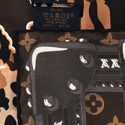 Louis Vuitton Silk Monogram LV World Square Scarf Brown 4 of 4