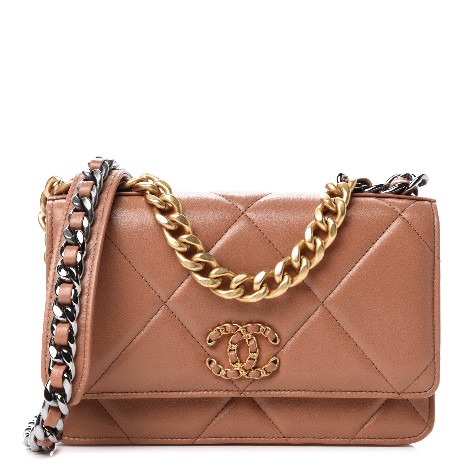 Chanel Lambskin Quilted 19 Wallet On Chain WOC Brown 1 of 14