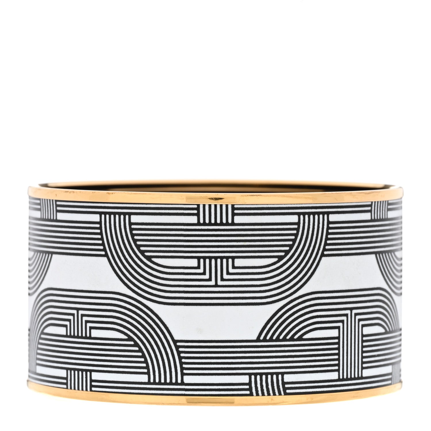 Hermes Enamel Printed Circuit 24 Faubourg Extra Wide Bracelet 70 Black White 3 of 5
