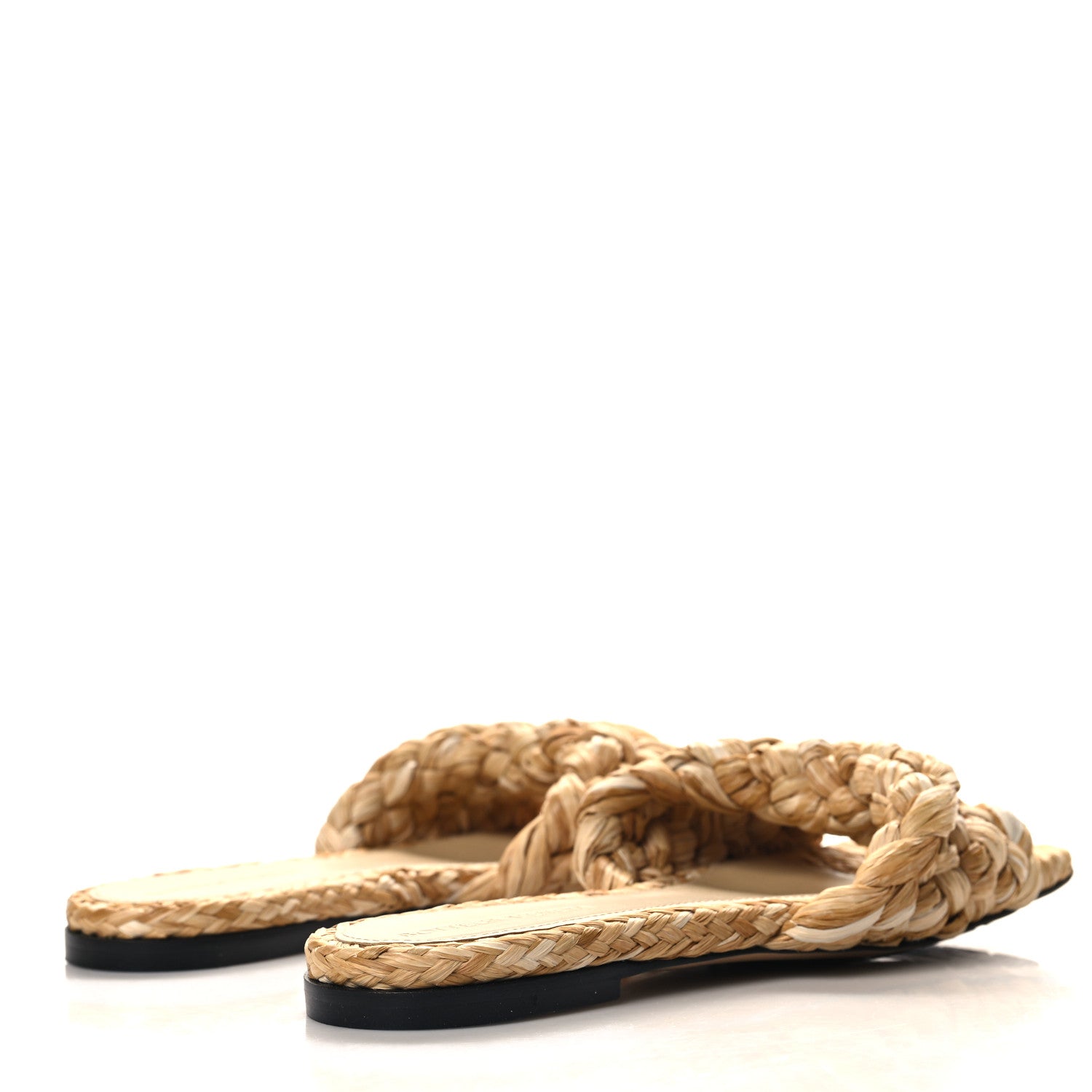 Bottega Veneta Raffia Twisted Intrecciato Stretch Flat Sandals 37.5 Macadamia 5 of 8
