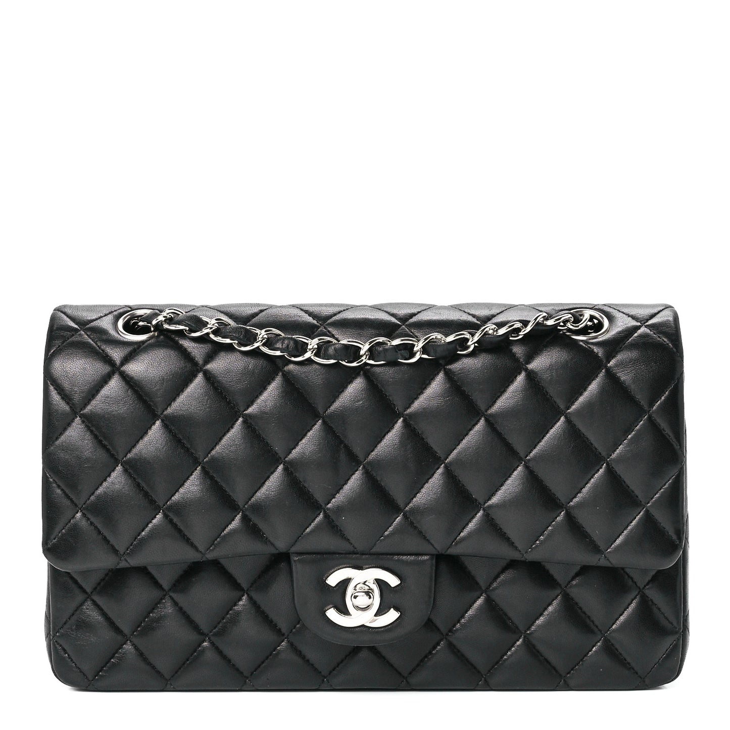 Lambskin Quilted Medium Double Flap Black