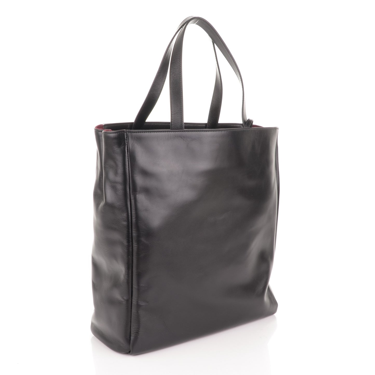 Calfskin Suede North South Reversible Shopping Tote Black Amarena