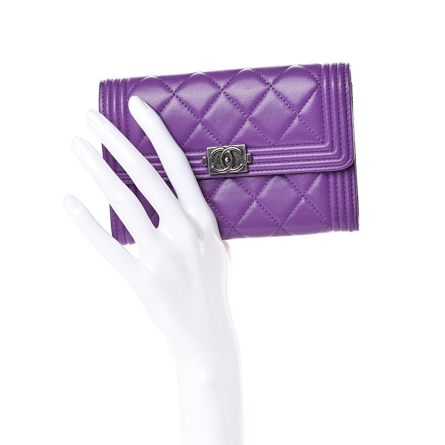 Lambskin Quilted Small Boy Flap Wallet Purple