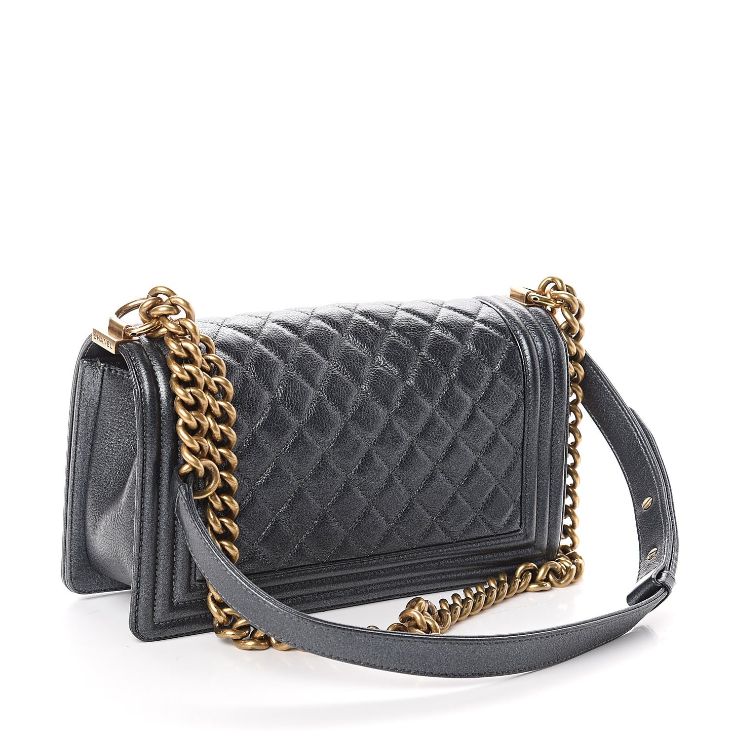 Metallic Calfskin Quilted Medium Boy Flap Grey