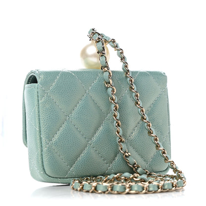 Chanel Iridescent Caviar Quilted Pearl On Top Coin Purse With Chain Light Green 3 of 11